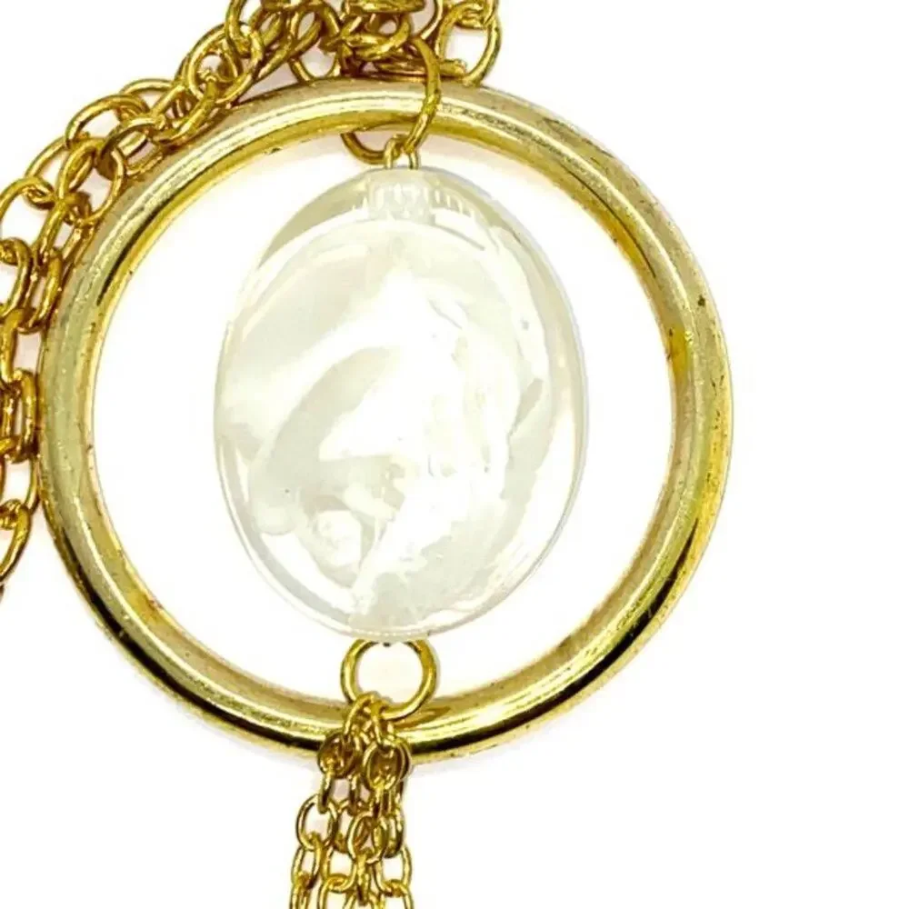 Gold-Tone Smoky White Pendant Stone Float Necklace